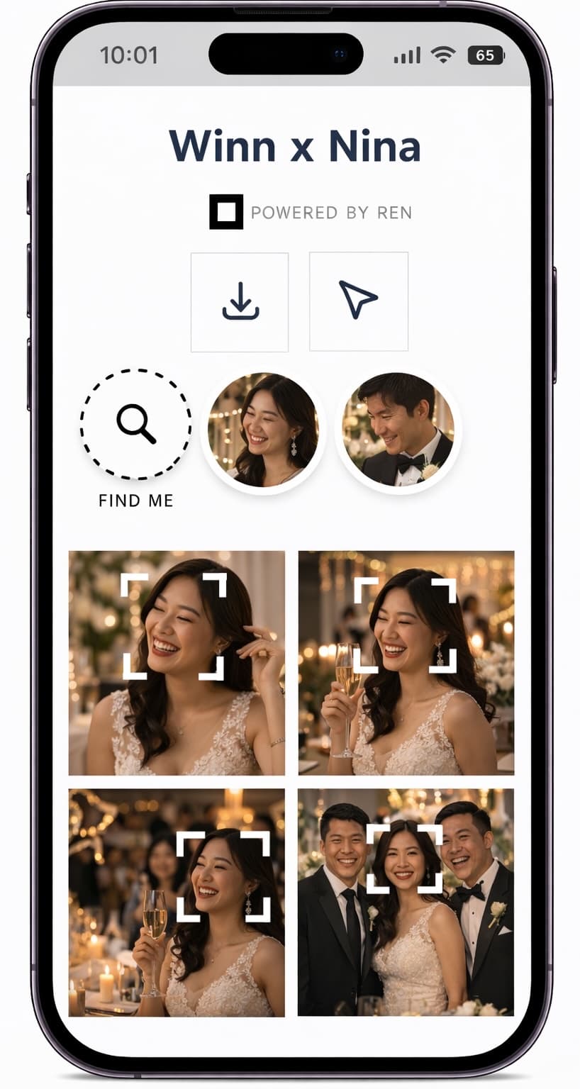 ดูรูป: AI ของเราจะค้นหาและแสดงรูปของแขกได้ทันทีหลังจากช่างภาพอัปโหลด